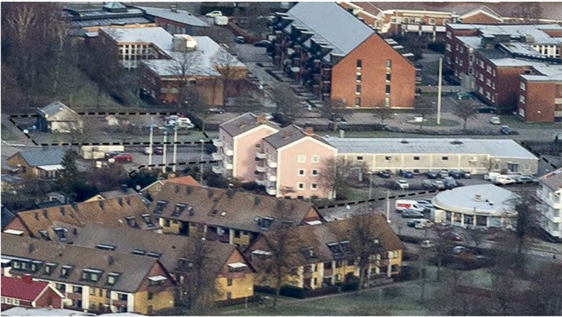 En flygbild som visar fastigheterna som berörs. 