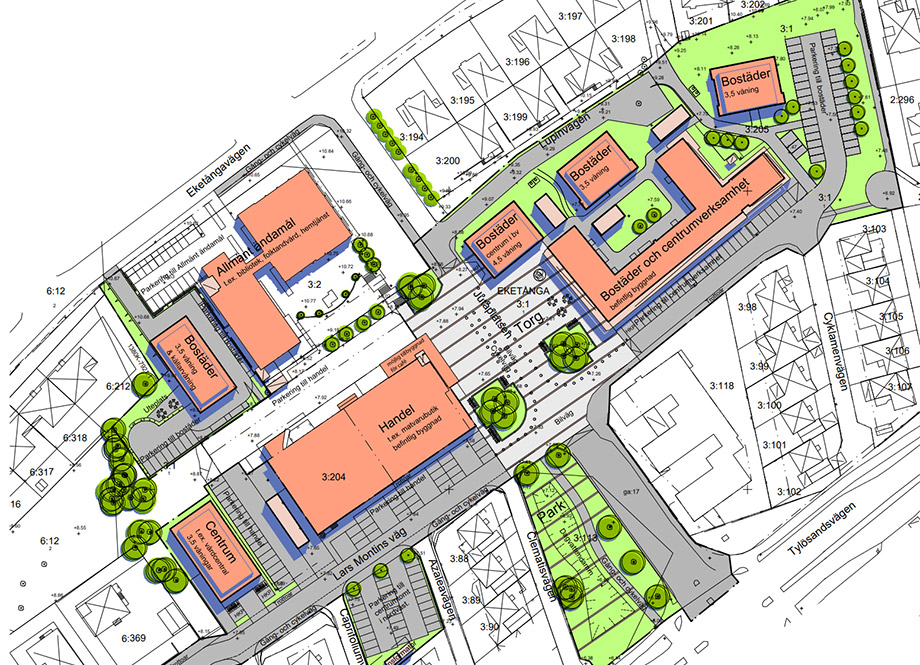 Illustrationskarta över Söndrums centrum.
