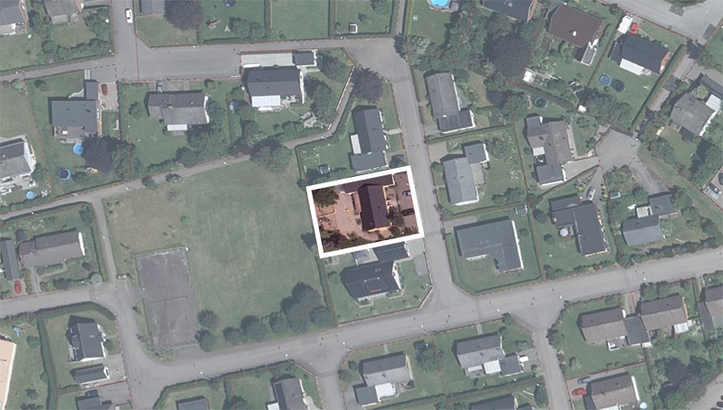 Flygbild som visar var fastigheten ligger i Trönninge.