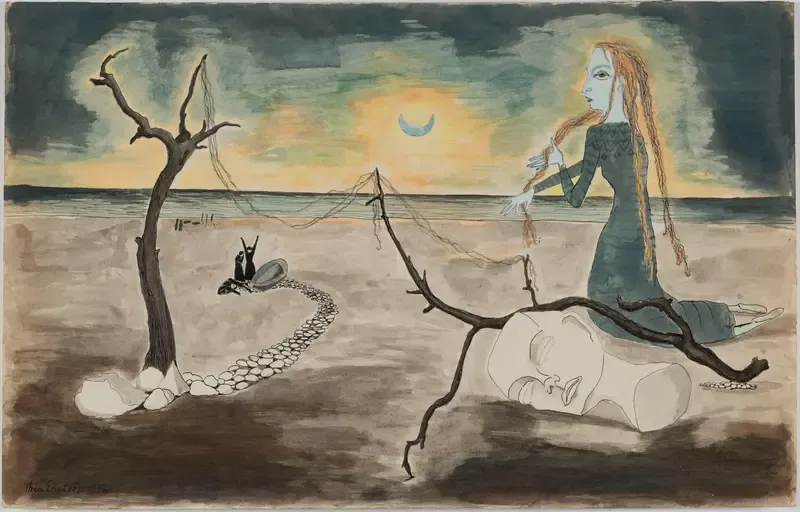 Målning av Thea Ekström blekt landskap med figurr